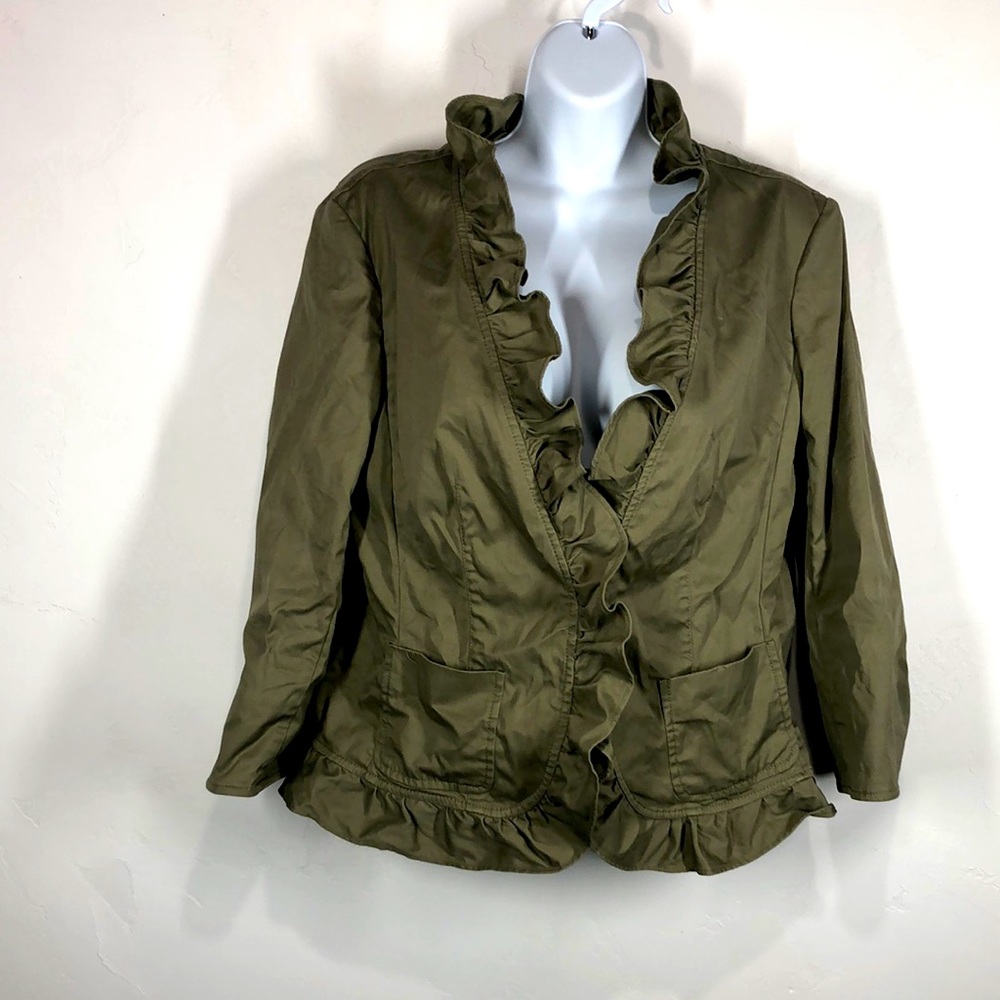 Talbots green ruffle jacket size 10P